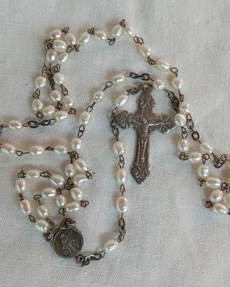 Antica collana rosario con perle di fiume 