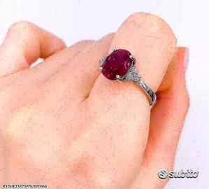 ANELLO ORO BIANCO 18kt. DIAMANTI E SIBERITE ROSA