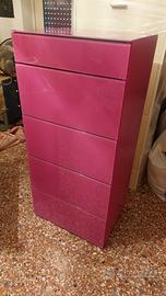 Cassettiera 5 cassetti legno e vetro temperato