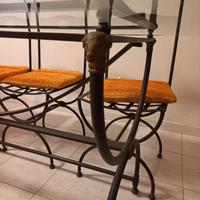 Tavolo in ferro battuto e cristallo con 6 sedie nu