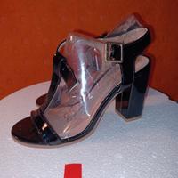 Scarpe alte estive Donna Tacco 10 nero lucido tg36