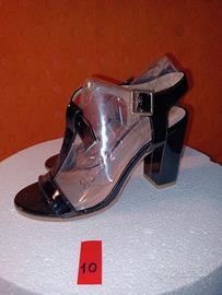 Scarpe alte estive Donna Tacco 10 nero lucido tg36