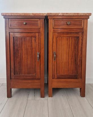 Coppia comodini in legno con piano in marmo