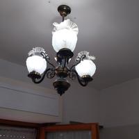  Lampadario in stile Arte Povera. Vetro e Peltro. 