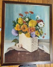 quadro con dipinto a olio su tela, natura morta 