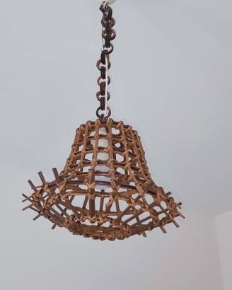 Lampadario in rattan e bambù Louis Sognot