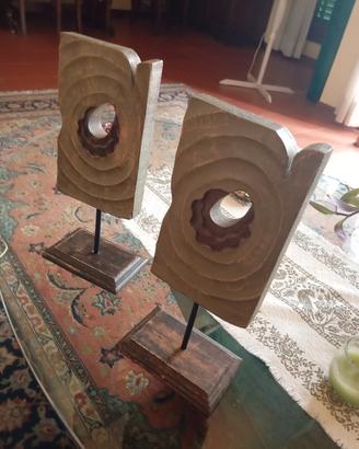 Coppia sculture in legno 