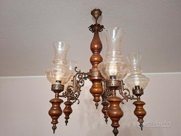 lampadario vintage legno