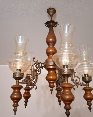 lampadario vintage legno