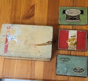 Lotto di 4 Scatole di latta vuote delle sigarette