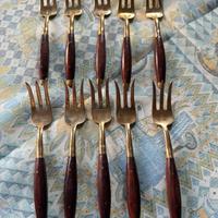 Forchette vintage anni 60Thai bronzo e legno teak