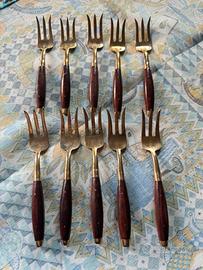 Forchette vintage anni 60Thai bronzo e legno teak