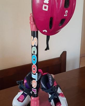 pattini roller , monopattino e casco