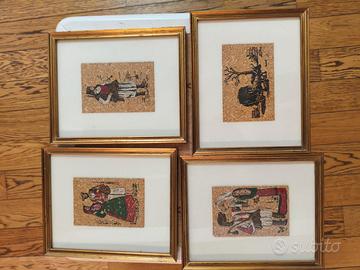 4 Quadri con cornice su sughero arte sarda