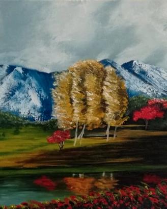 Quadro paesaggio boschivo con lago