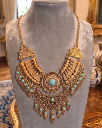 Collana vintage stile etnico con turchese 