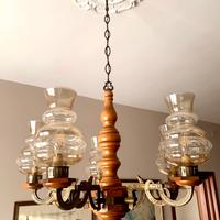 Lampadario in ottone con 6 portalampade in vetro