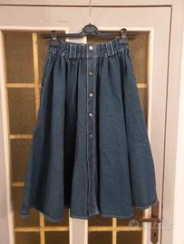 gonna jeans vintage svasata a vita alta