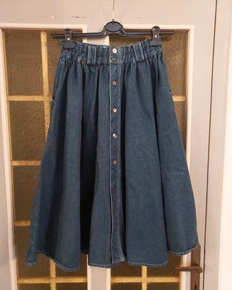 gonna jeans vintage svasata a vita alta