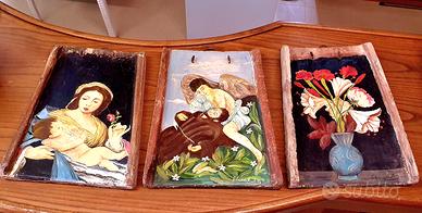 3 Tegole dipinte a mano 