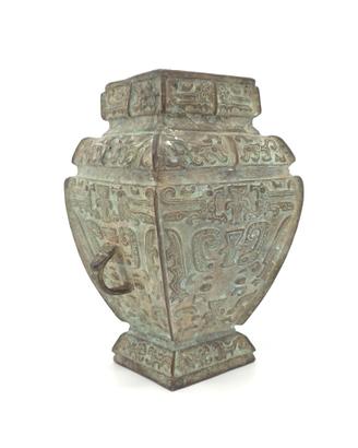 Vaso Bronzo Cinese Antico Fanghu Rituale Ca. 1900