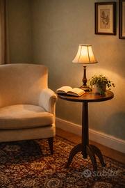 Tavolino vintage rotondo legno massello base trepp