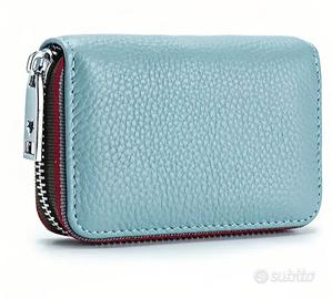 Portacarte di Credito in Pelle Azzurro 11x7x2cm