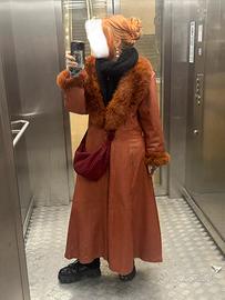 Cappotto vintage lungo in vera pelle