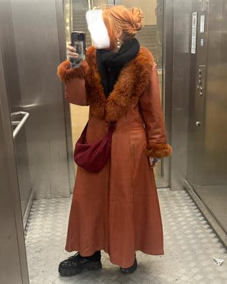 Cappotto vintage lungo in vera pelle