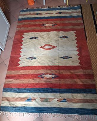 Tappeto 100% Cotone Kilim,  Pelo Corto e Frange,