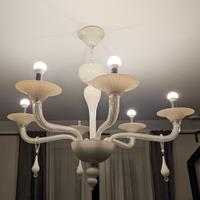 Lampadario vetro 6 bracci bianco beige MURANO