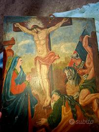vecchio quadro dipinto su tavola 