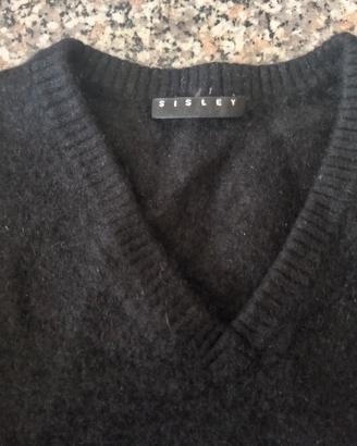 maglione Sisley scollo V nero maniche lunghe basic