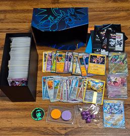Scatola piena di Card Pokemon + EX, rare accessori