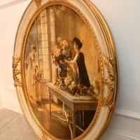 Quadro classico ovale 60x80 con cornice dorata e c