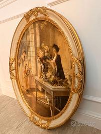 Quadro classico ovale 60x80 con cornice dorata e c