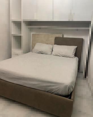 Letto matrimoniale contenitore testiera bicolore