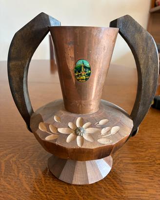 Anfora in legno e rame ricordo di Lourdes