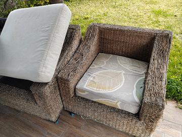 divano 3 posti + 2 poltrone in rattan