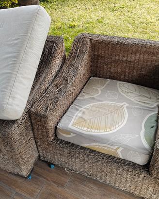 divano 3 posti + 2 poltrone in rattan