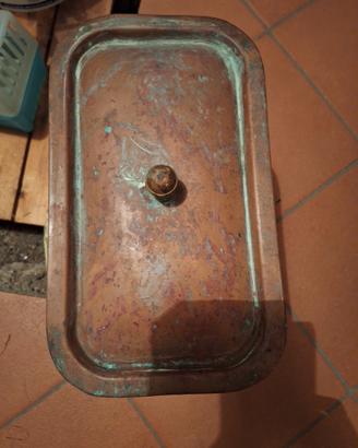 vasca in rame con coperchio per stufa a legna