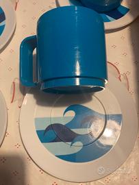 Set 6 tazze blu con piattino Style vintage anni 70