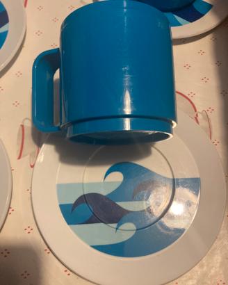 Set 6 tazze blu con piattino Style vintage anni 70