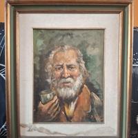 Michele D'elia olio su tela anziano con bicchiere