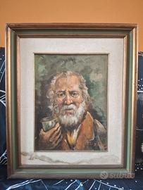 Michele D'elia olio su tela anziano con bicchiere