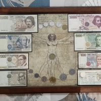 Quadro Banconote e Monete lire italiane autentiche