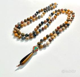 Collana Mala con pietre dure Legno