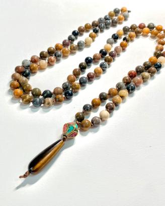 Collana Mala con pietre dure Legno