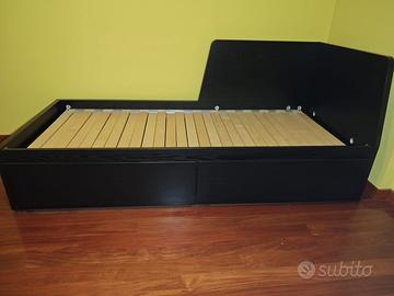 FLEKKE Struttura letto 2 cassetti, marrone-nero