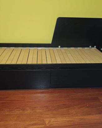 FLEKKE Struttura letto 2 cassetti, marrone-nero